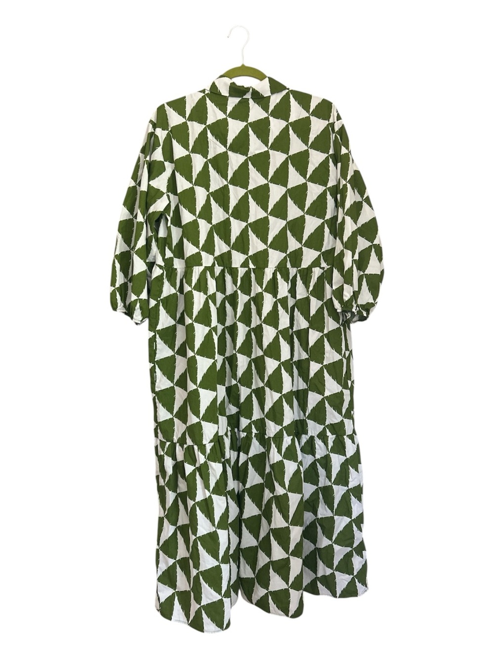 Anthropologie Maeve The Bettina Tiered Shirt Dress Green Geometric Boho Size L - Picture 3 of 10